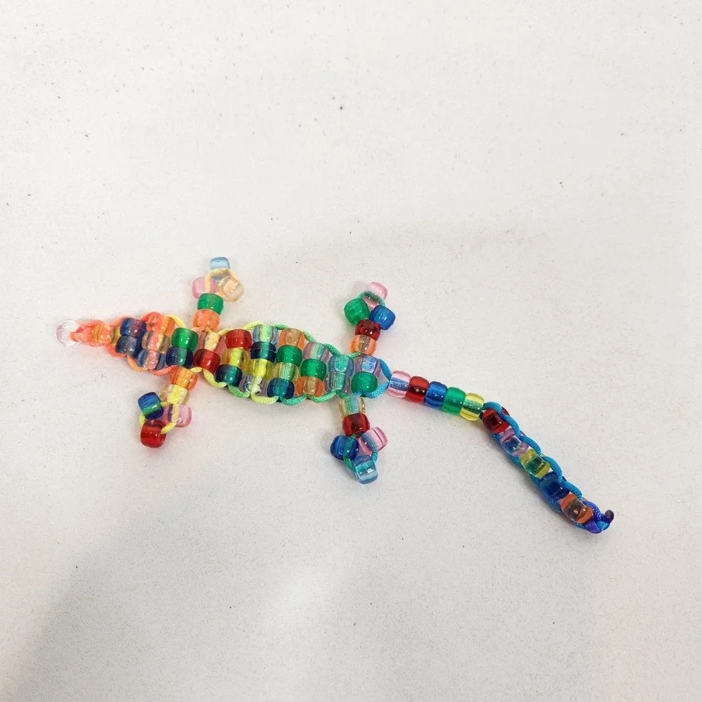 Handmade Pony Beaded Lizard Gecko Keychain Lot Of 5 Multi-Color Plastic Charms